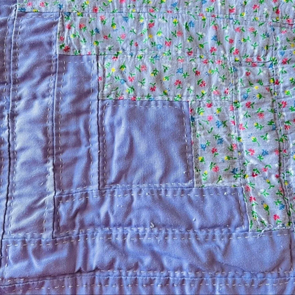 72”x90” Log Cabin Quilt. Fabulous Colors and Prints. Twin size . Hand Stitched .